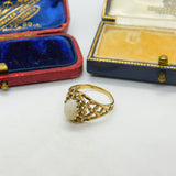 9ct Yellow Gold & Cabochon Fire Opal Modernist Ring Vintage c1970