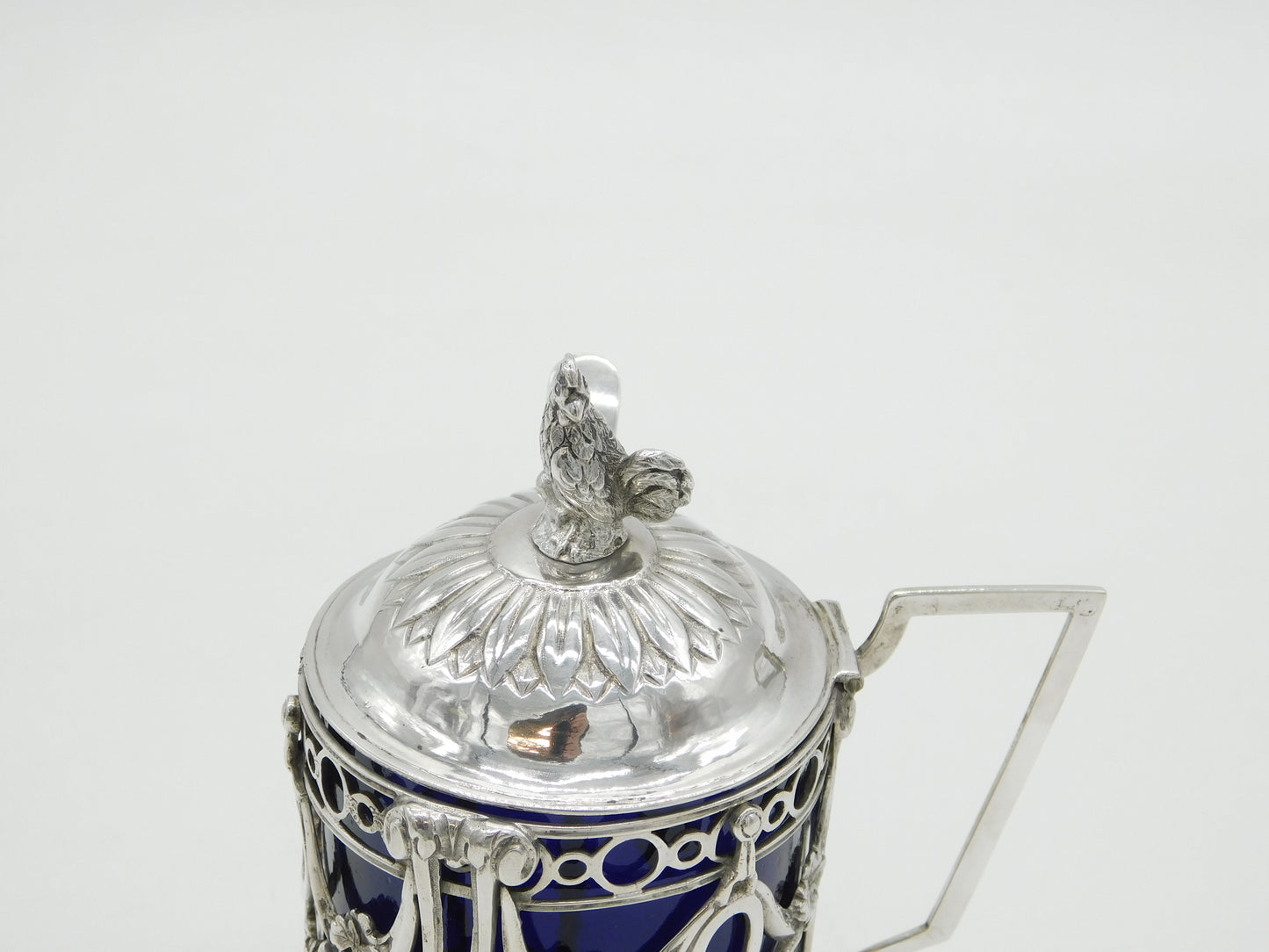 19th Century German Sterling Silver Chicken Finial Mustard Pot Antique c1880