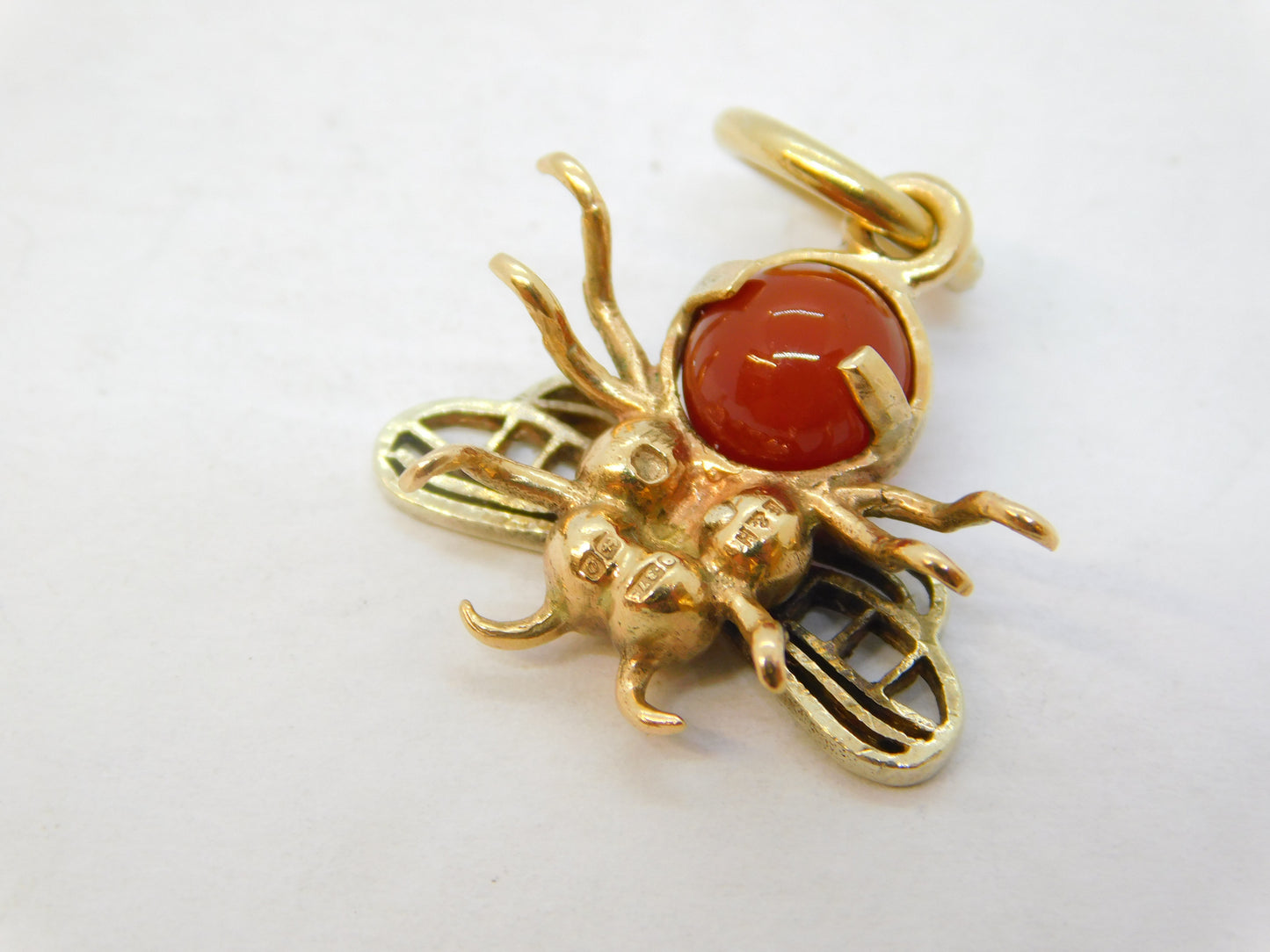 9ct Yellow Gold Carnelian Set Insect Bee Charm Pendant Vintage 1963 Birmingham