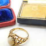 9ct Yellow Gold & Cabochon Fire Opal Modernist Ring Vintage c1970