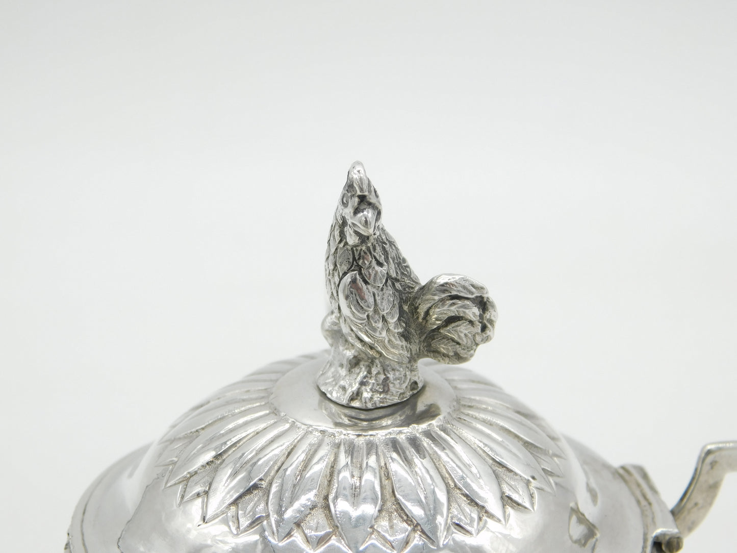 19th Century German Sterling Silver Chicken Finial Mustard Pot Antique c1880
