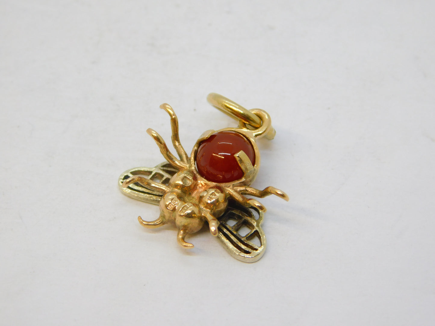 9ct Yellow Gold Carnelian Set Insect Bee Charm Pendant Vintage 1963 Birmingham
