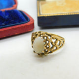 9ct Yellow Gold & Cabochon Fire Opal Modernist Ring Vintage c1970
