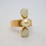Victorian 15ct Yellow Gold, White Opal & Pearl Set Statement Ring Antique c1880