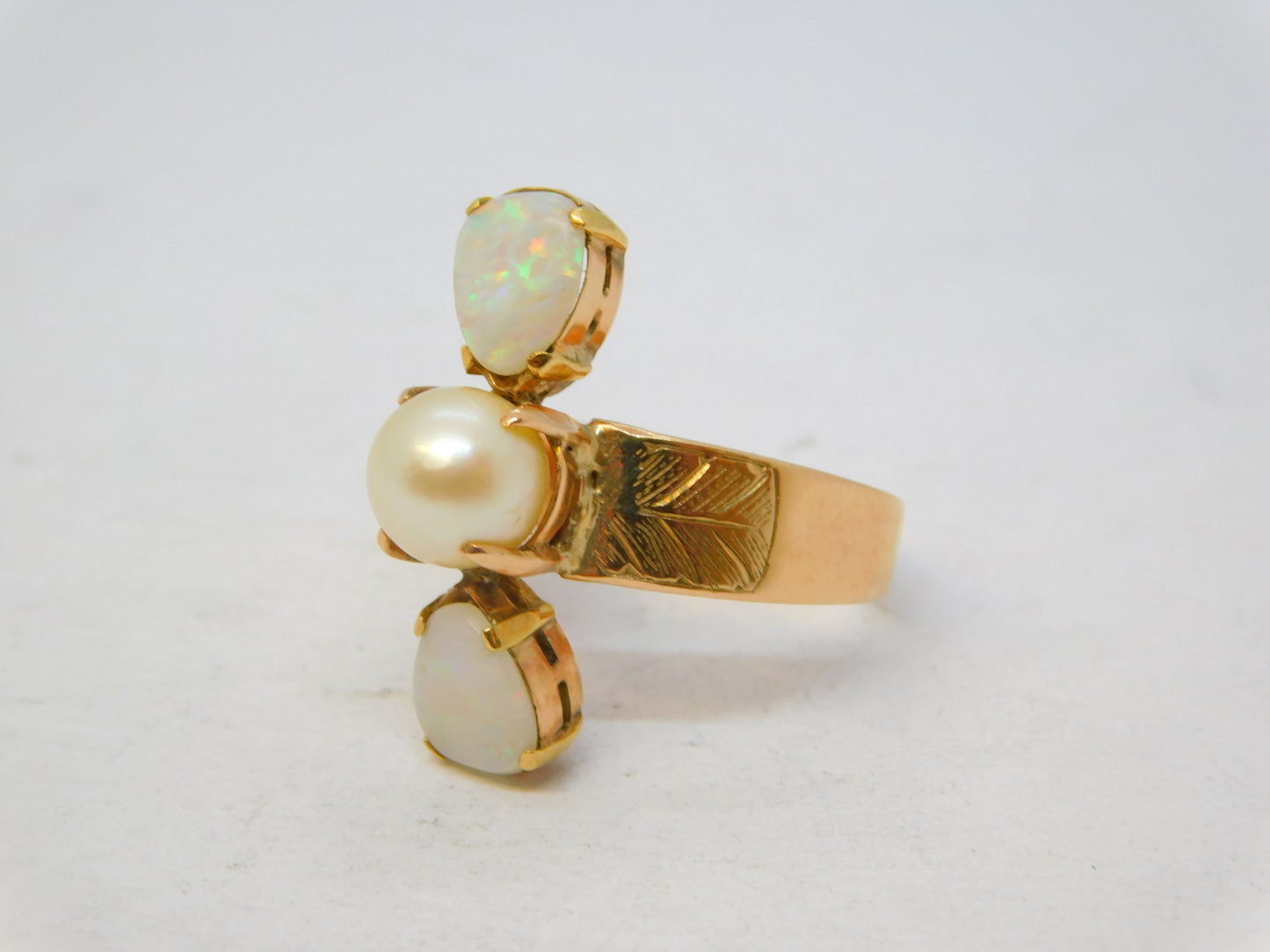 Victorian 15ct Yellow Gold, White Opal & Pearl Set Statement Ring Antique c1880
