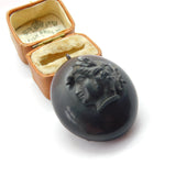 Victorian Carved Vulcanite Mourning Cameo Locket Pendant Antique c1880