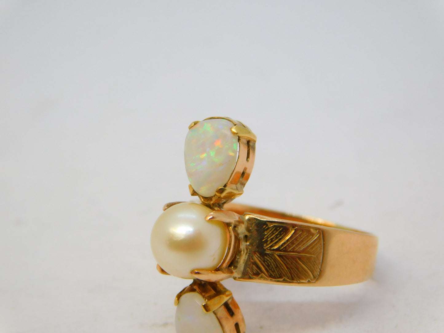 Victorian 15ct Yellow Gold, White Opal & Pearl Set Statement Ring Antique c1880
