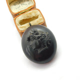 Victorian Carved Vulcanite Mourning Cameo Locket Pendant Antique c1880