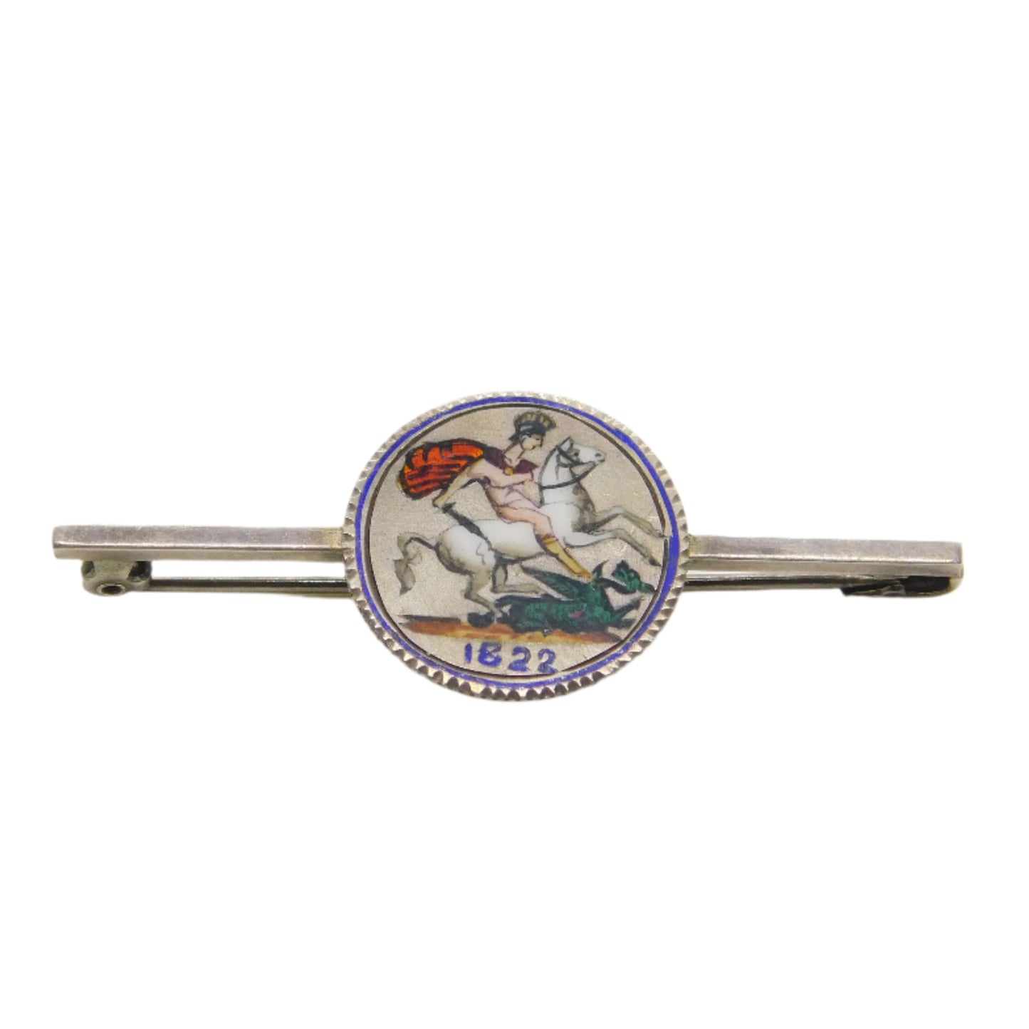 George IV Sterling Silver & Enamel Sixpence Coin Lucky Brooch Antique 1822