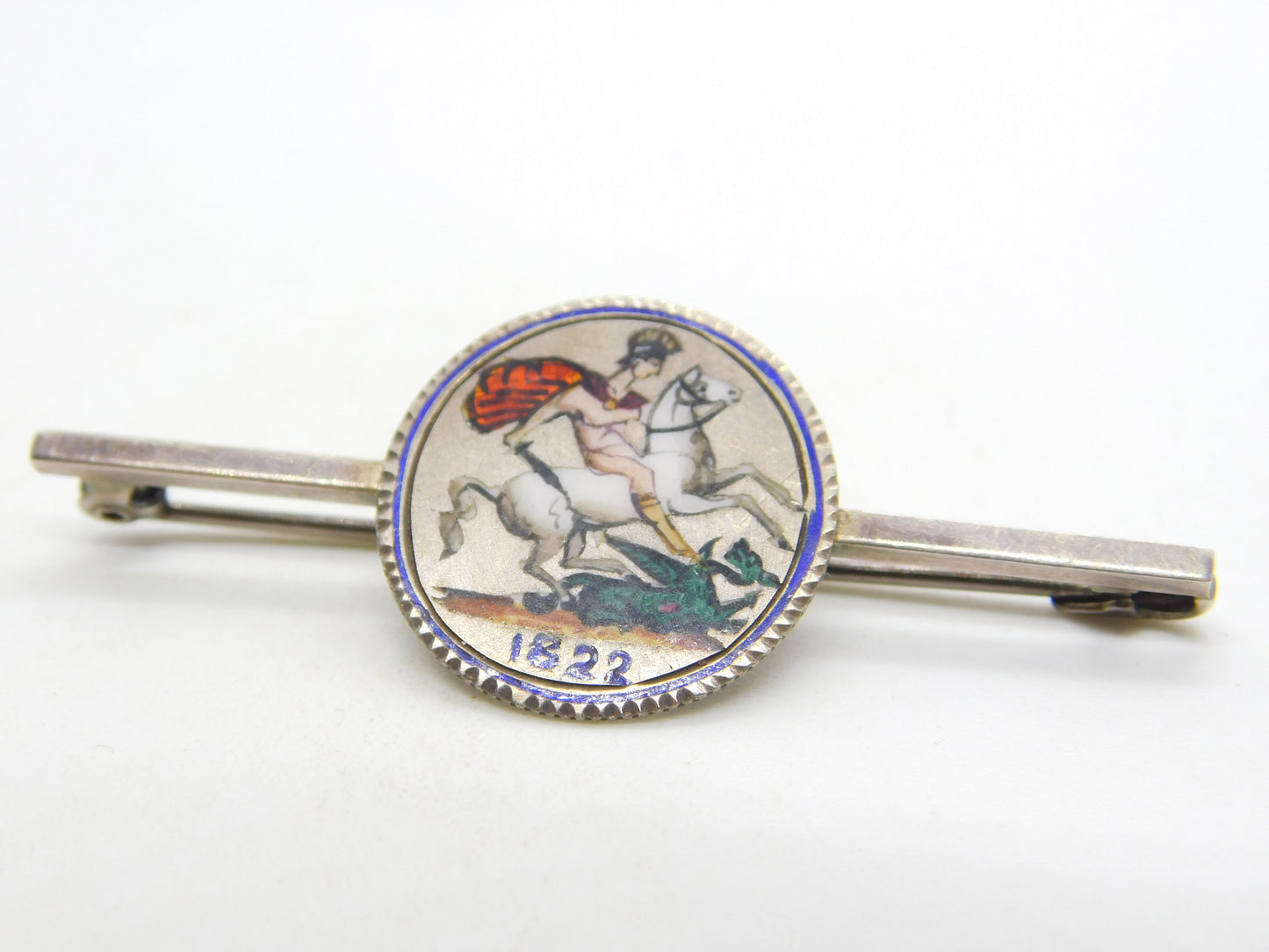 George IV Sterling Silver & Enamel Sixpence Coin Lucky Brooch Antique 1822