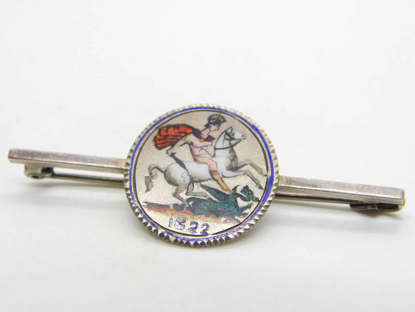 George IV Sterling Silver & Enamel Sixpence Coin Lucky Brooch Antique 1822