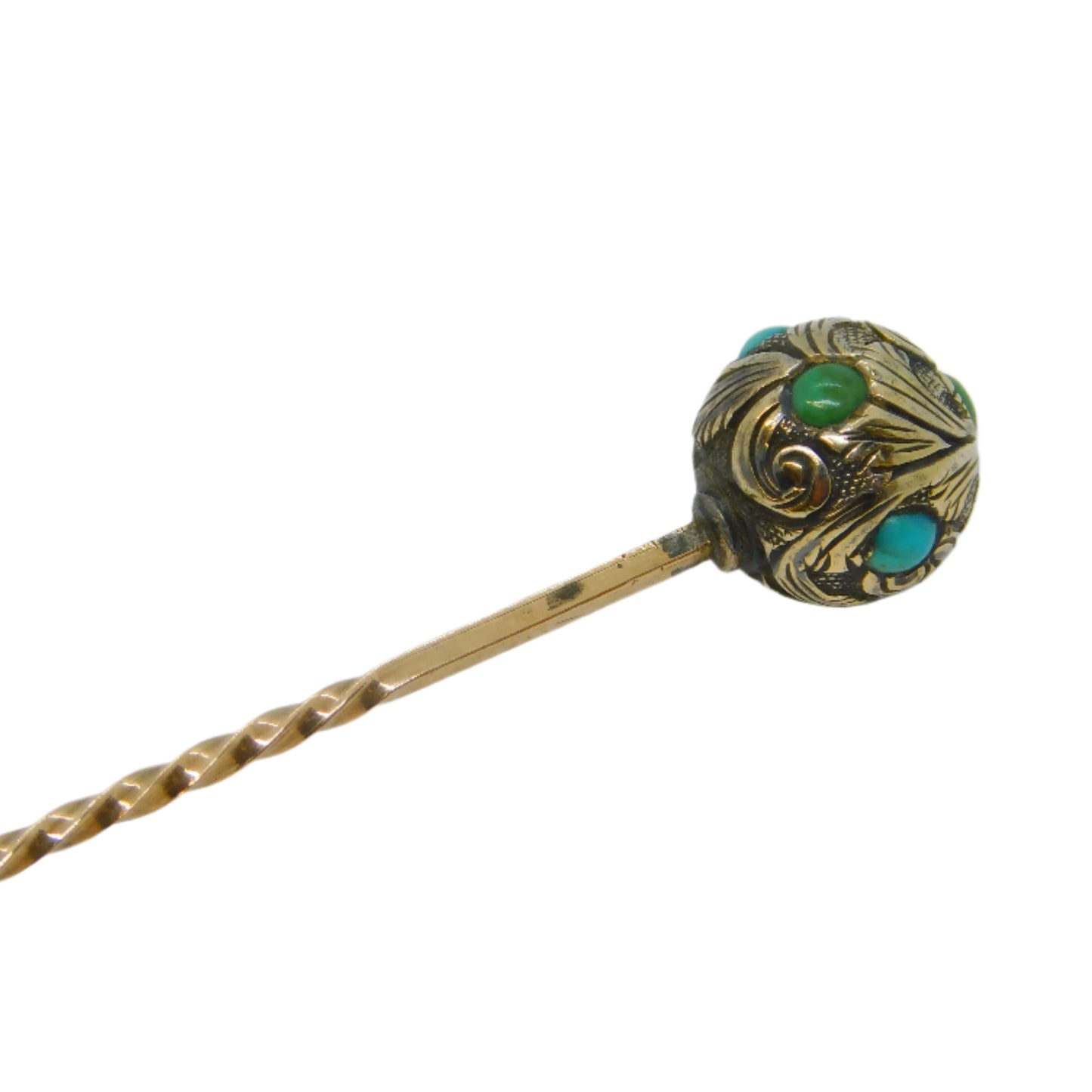Victorian 15ct Yellow Gold & Turquoise Set Ball Form Stick Pin Antique c1860