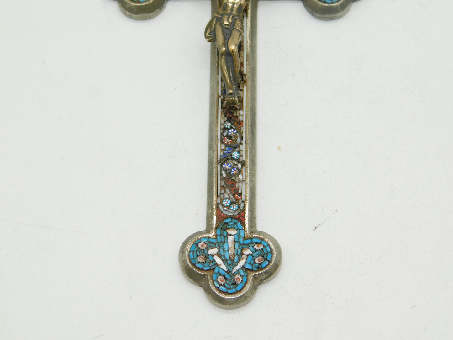 19th Century Italian Large Floral Micro-Mosaic Souvenir Cross Antique c1880