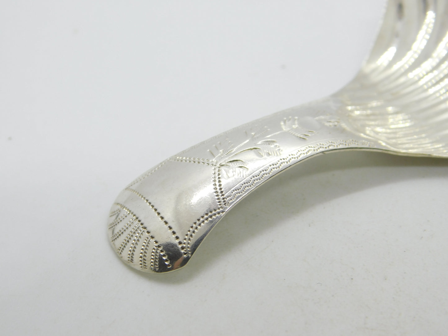 William IV Sterling Silver Bright Cut Tea Caddy Spoon Antique 1832 Birmingham