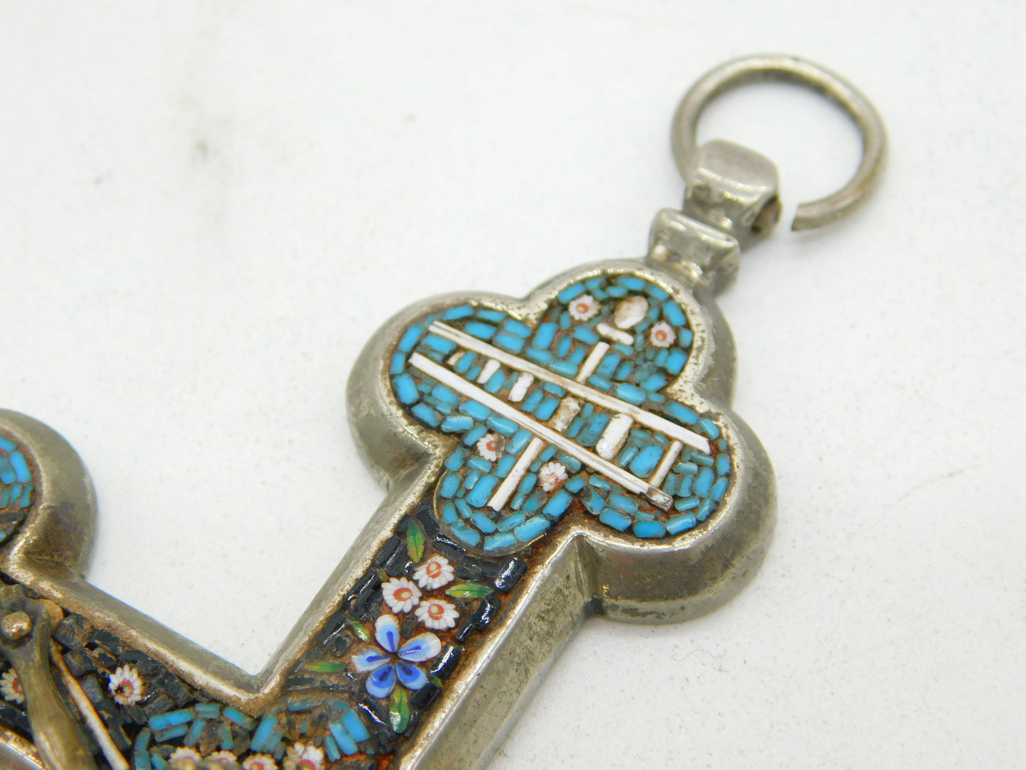 19th Century Italian Large Floral Micro-Mosaic Souvenir Cross Antique c1880