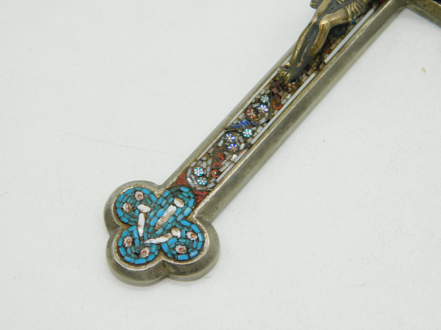 19th Century Italian Large Floral Micro-Mosaic Souvenir Cross Antique c1880
