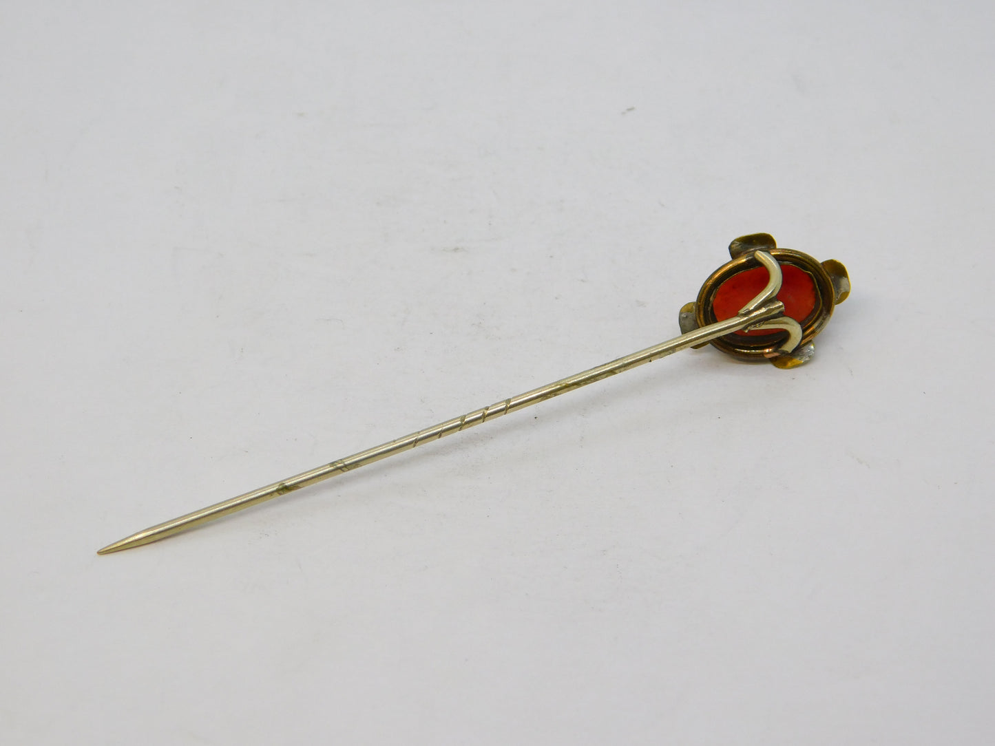 Victorian 15ct Yellow Gold Carved Red Coral Cameo Stick Pin Antique c1860