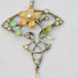 French 19th Century, Sterling Silver, Paste, Enamel, Pearl Floral Pendant c1880