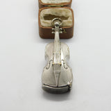 Silver Plated Novelty Violin Classical Vesta Case Antique c1920 Art Deco