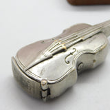 Silver Plated Novelty Violin Classical Vesta Case Antique c1920 Art Deco