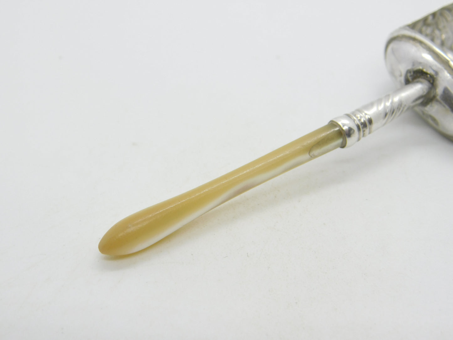 George III Sterling Silver Mother of Pearl Floral Tea Caddy Spoon Antique 1813 Birmingham