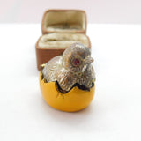 Silver Plated Yellow Enamel Chick in Egg Sewing Thimble Case c1910 Antique