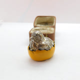Silver Plated Yellow Enamel Chick in Egg Sewing Thimble Case c1910 Antique