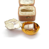 Silver Plated Yellow Enamel Chick in Egg Sewing Thimble Case c1910 Antique