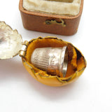 Silver Plated Yellow Enamel Chick in Egg Sewing Thimble Case c1910 Antique