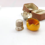 Silver Plated Yellow Enamel Chick in Egg Sewing Thimble Case c1910 Antique