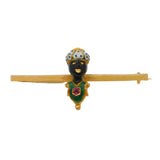 19th Century 15ct Gold, Enamel & Ruby Set 'Blackamoor' Brooch Antique c1860