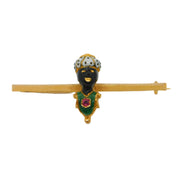 19th Century 15ct Gold, Enamel & Ruby Set 'Blackamoor' Brooch Antique c1860