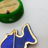14ct Yellow Gold, Carved Lapis Lazuli & Diamond Fish Brooch Vintage c1980