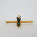 19th Century 15ct Gold, Enamel & Ruby Set 'Blackamoor' Brooch Antique c1860