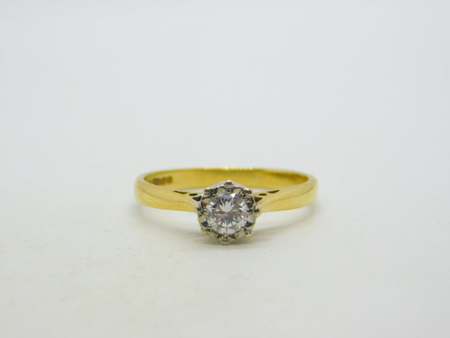 18ct Yellow Gold & 0.25ct Brilliant Cut Diamond Solitaire Ring Vintage 1992 Birmingham