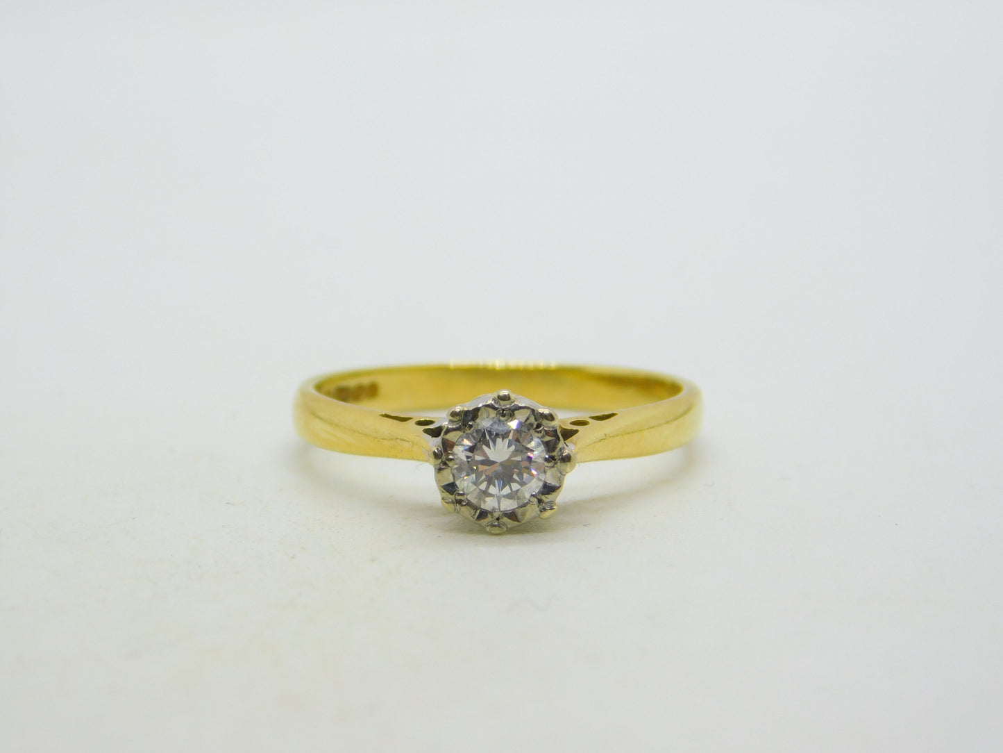 18ct Yellow Gold & 0.25ct Brilliant Cut Diamond Solitaire Ring Vintage 1992 Birmingham