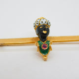 19th Century 15ct Gold, Enamel & Ruby Set 'Blackamoor' Brooch Antique c1860