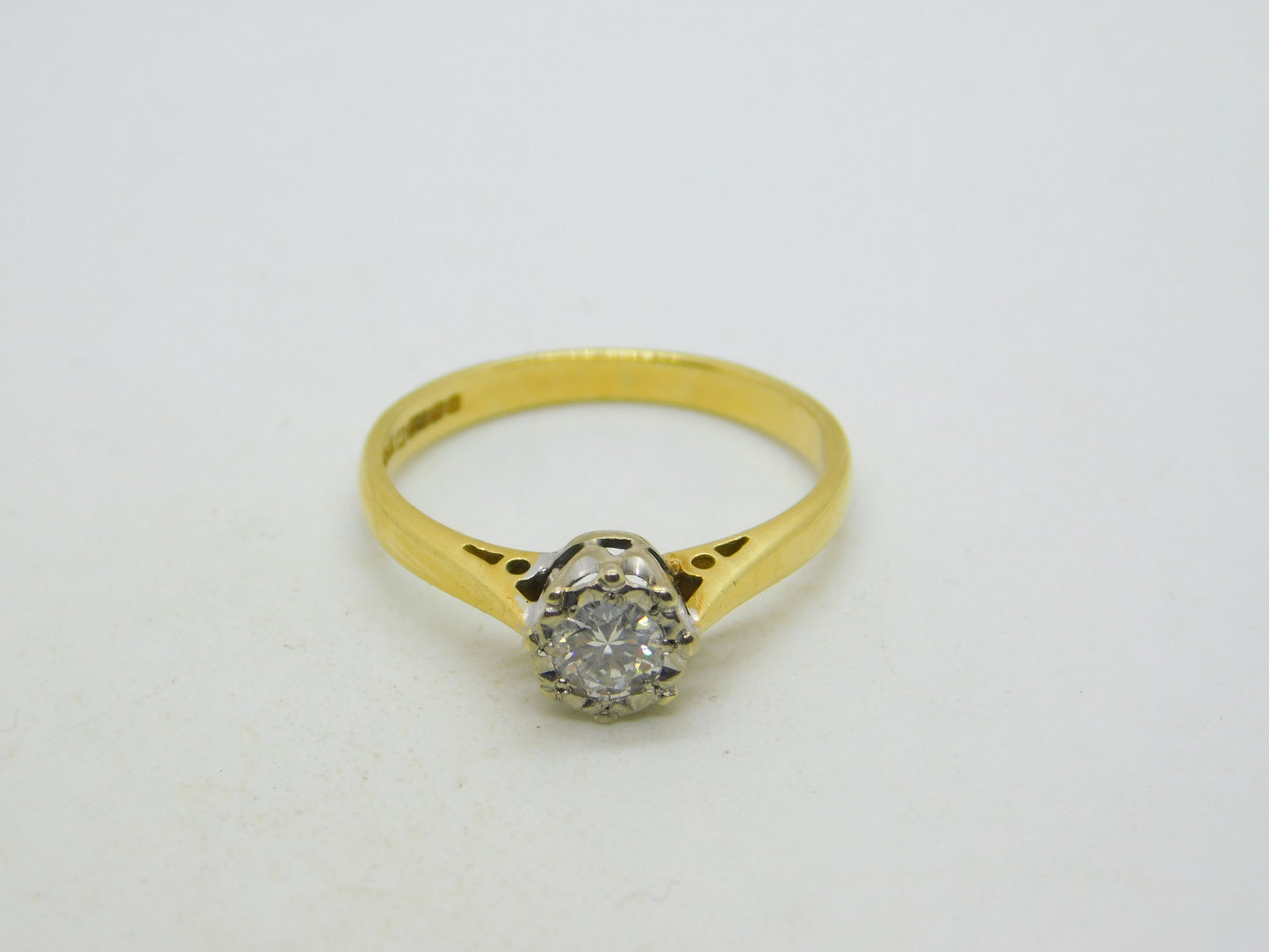 18ct Yellow Gold & 0.25ct Brilliant Cut Diamond Solitaire Ring Vintage 1992 Birmingham