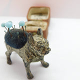 Silver Plated Novelty Bulldog Sewing Pin Cushion Antique c1920 Art Deco