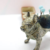 Silver Plated Novelty Bulldog Sewing Pin Cushion Antique c1920 Art Deco
