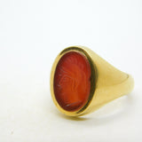 18ct Yellow Gold Carnelian Agate Centurion Intaglio Signet Ring Vintage 1968 London