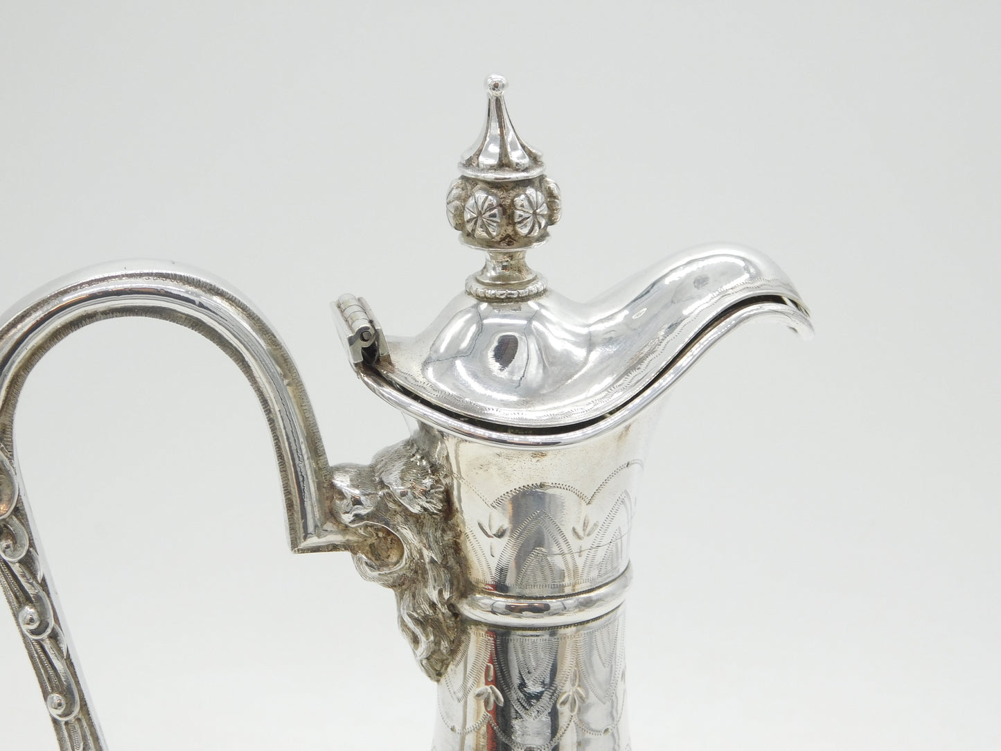 19th Century Silver Plated Etched Glass Lion & Swan Claret Jug Antique c1860
