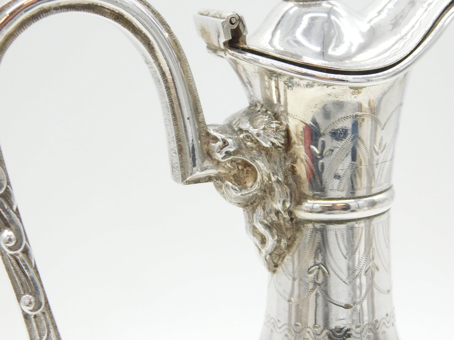19th Century Silver Plated Etched Glass Lion & Swan Claret Jug Antique c1860