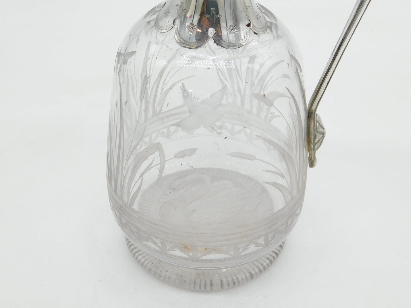 19th Century Silver Plated Etched Glass Lion & Swan Claret Jug Antique c1860