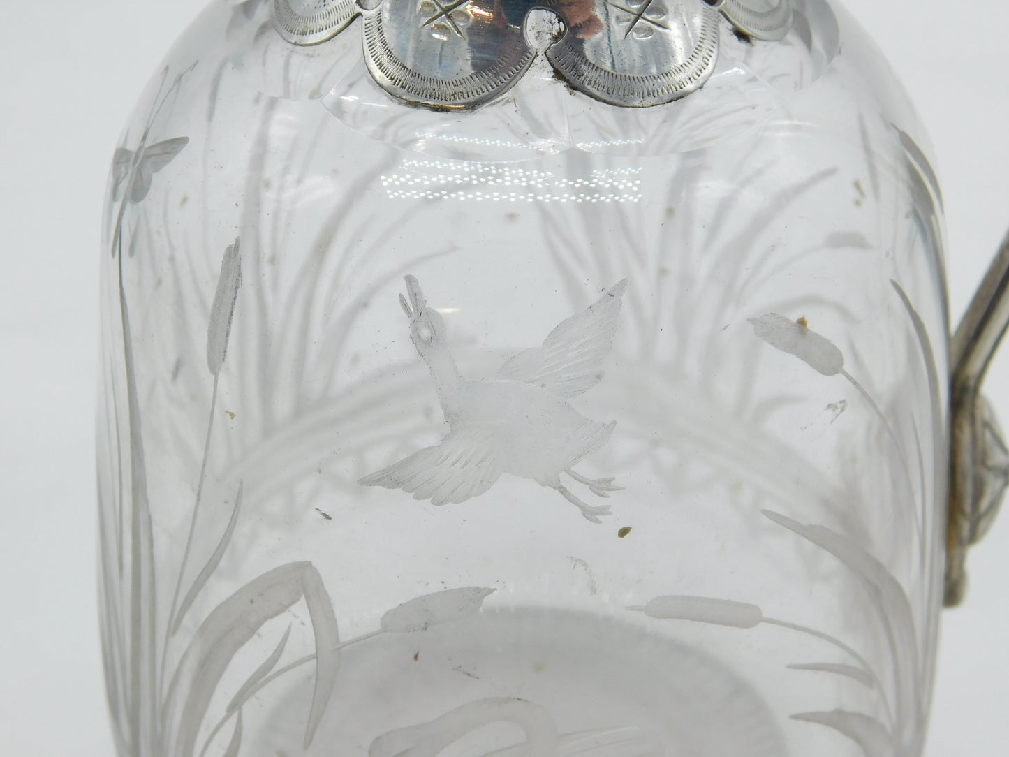 19th Century Silver Plated Etched Glass Lion & Swan Claret Jug Antique c1860