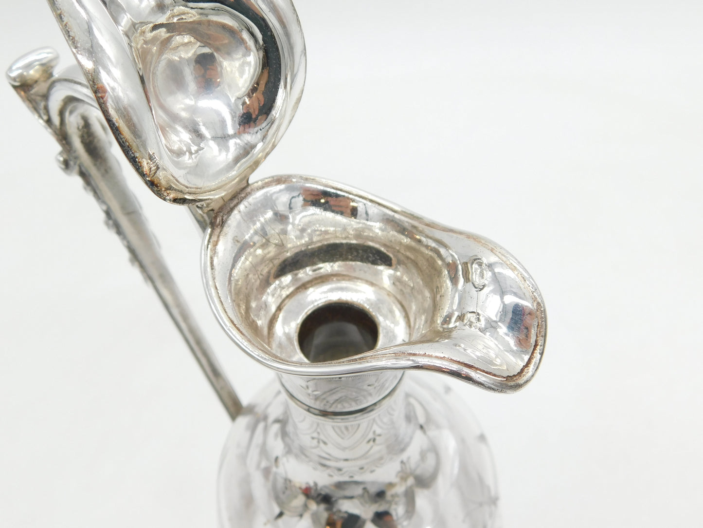 19th Century Silver Plated Etched Glass Lion & Swan Claret Jug Antique c1860