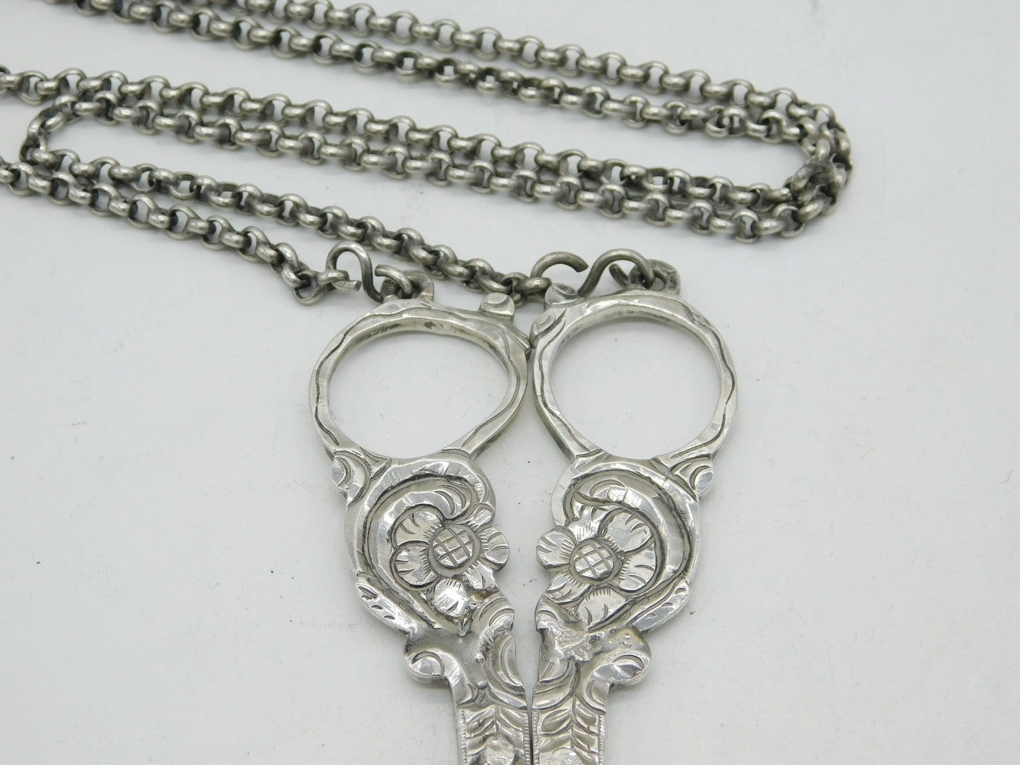 19th Century Dutch Sterling Silver Sewing Chatelaine Scissors Antique c1860