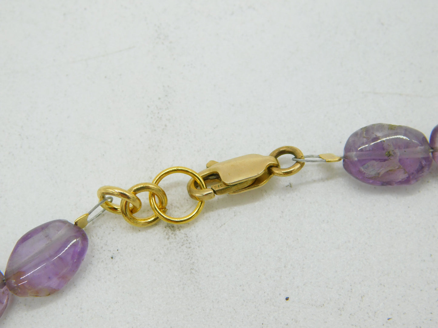 9ct Yellow Gold & Amethyst Beaded Chain Necklace Vintage c1970