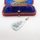 Sterling Silver & Colourful Enamel Rose Flower Drop Pendant 1983 Birmingham