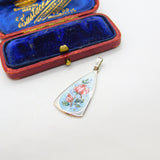 Sterling Silver & Colourful Enamel Rose Flower Drop Pendant 1983 Birmingham
